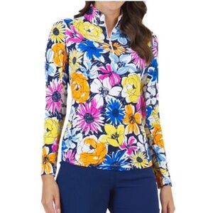 IBKUL MEDLEINE 1/4 ZIP TOP UPF 50 ICEFILL COOLING MESH UNDERARMS FLORAL NWOT S